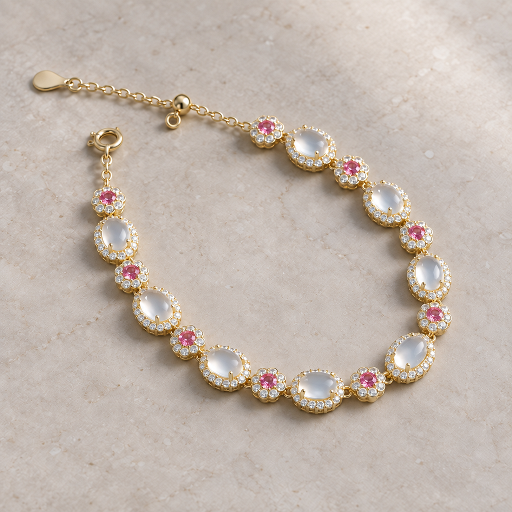 Pearl and Pink Gemstone Bracelet