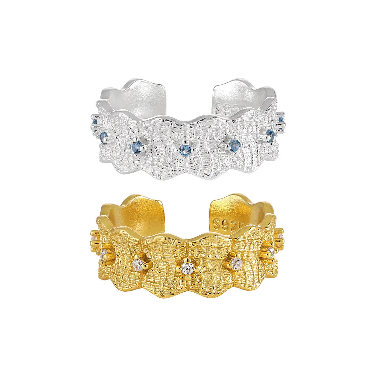 Crystaro Grid Texture Paved Ring in S925 Sterling Silver