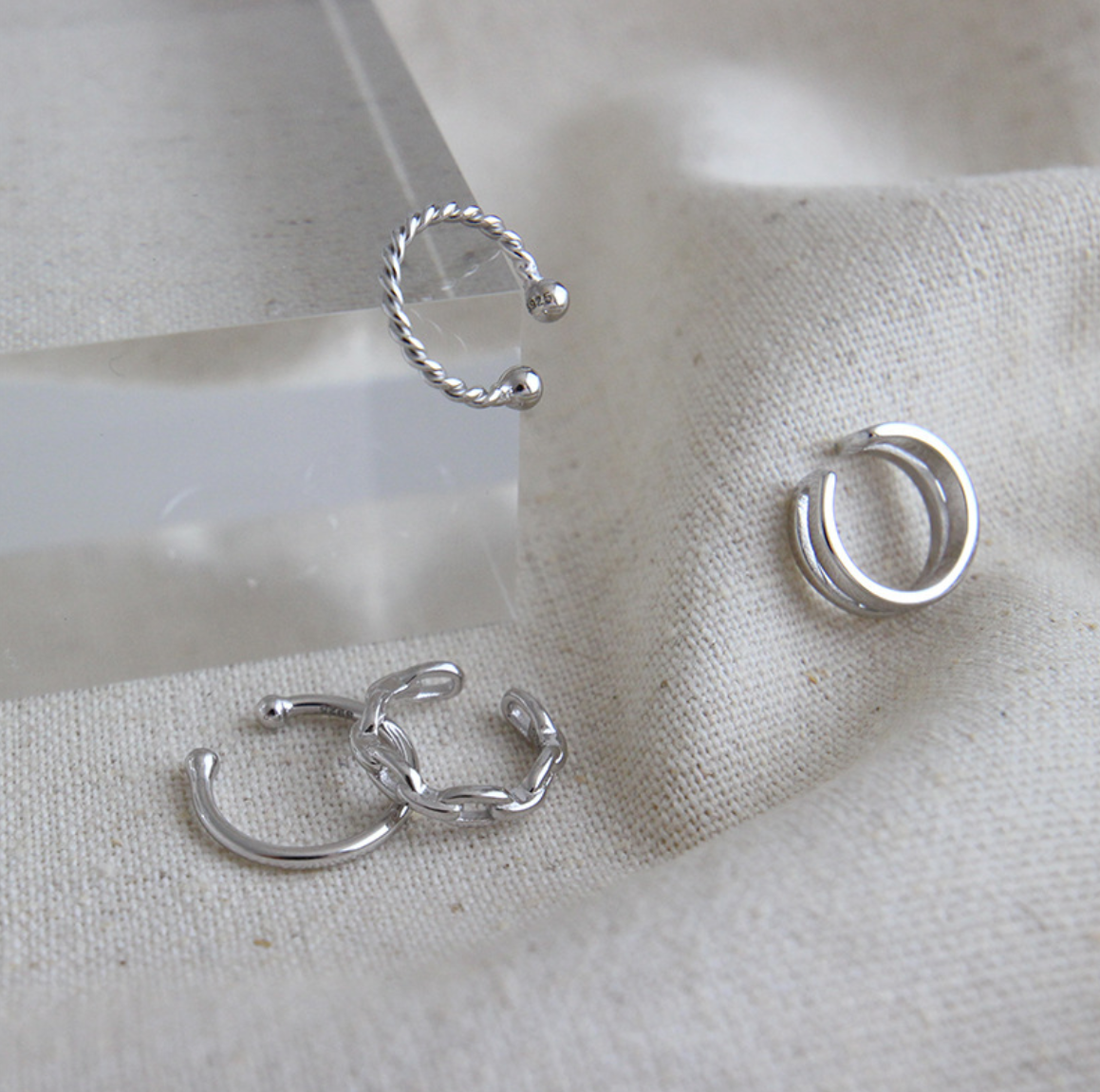 Crystaro Twisted Double Layer Huggie Hoop Earrings in S925 Sterling Silver