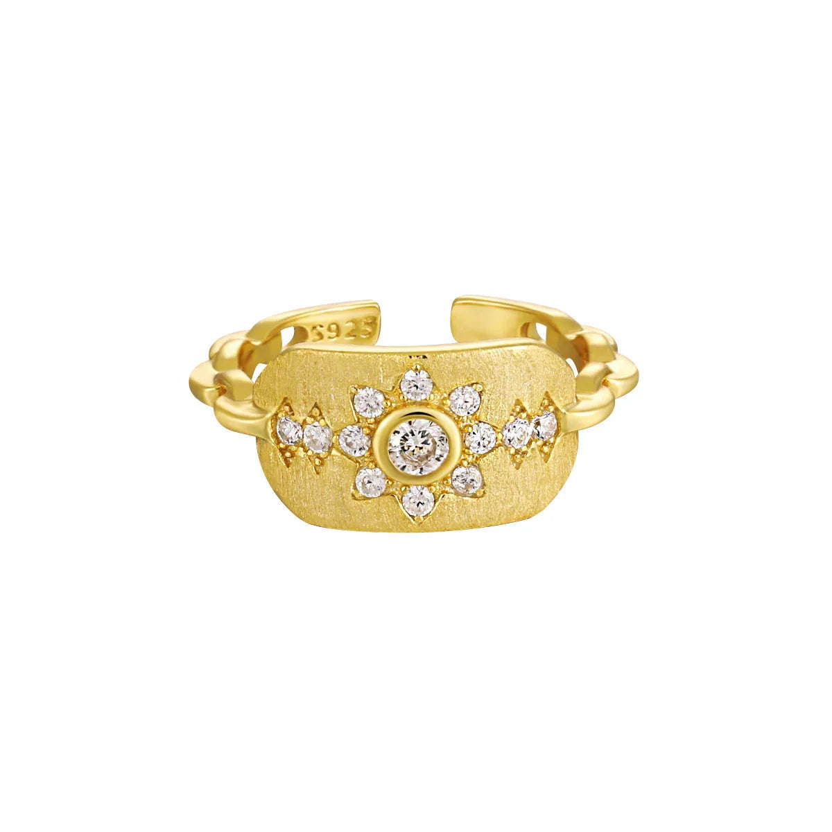 Crystaro Brushed Sunflower Paved Ring in S925 Sterling Silver