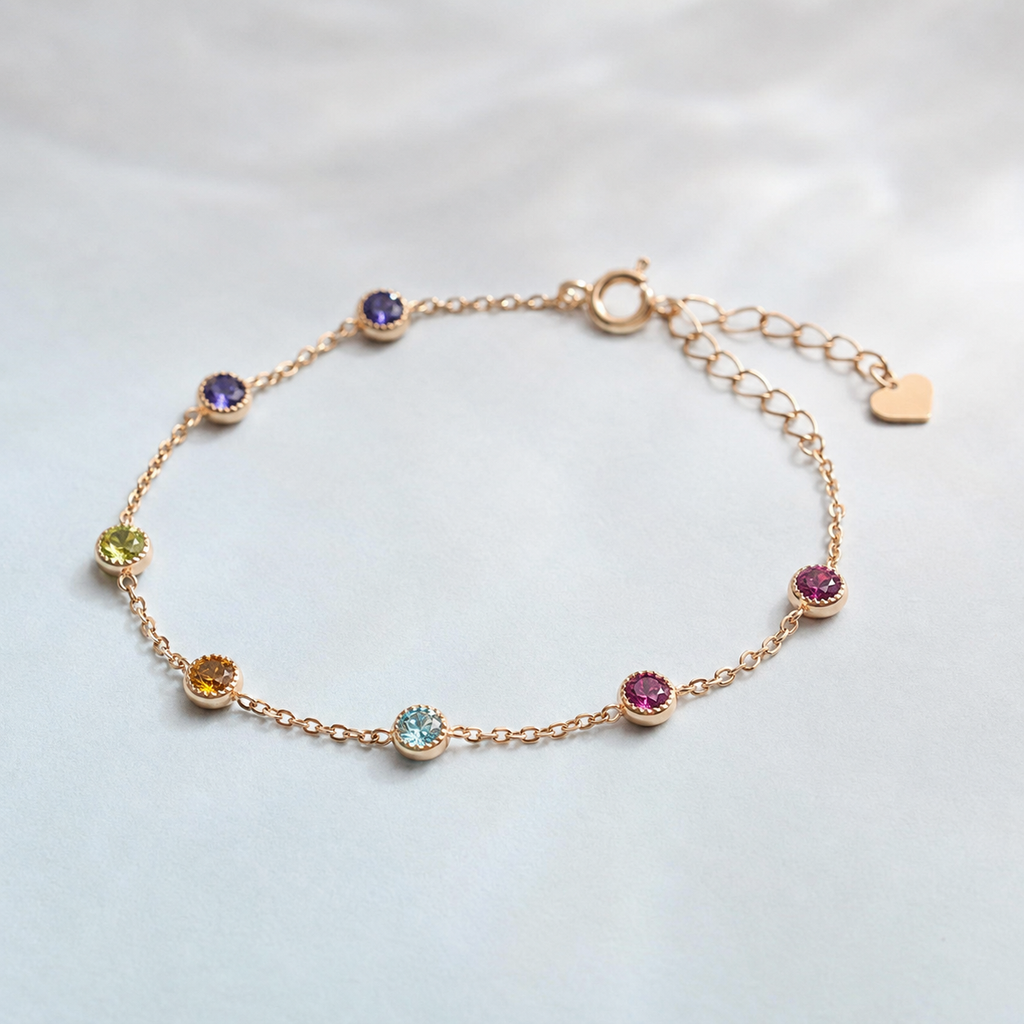 Delicate Colorful Gemstone Layered Bracelet — angle and structure view — CRYSTARO