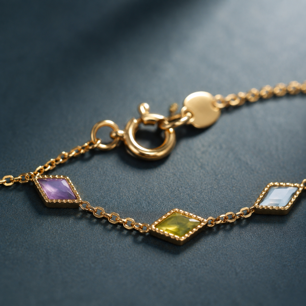 Geometric Gemstone Layering Bracelet — craftsmanship close-up — CRYSTARO