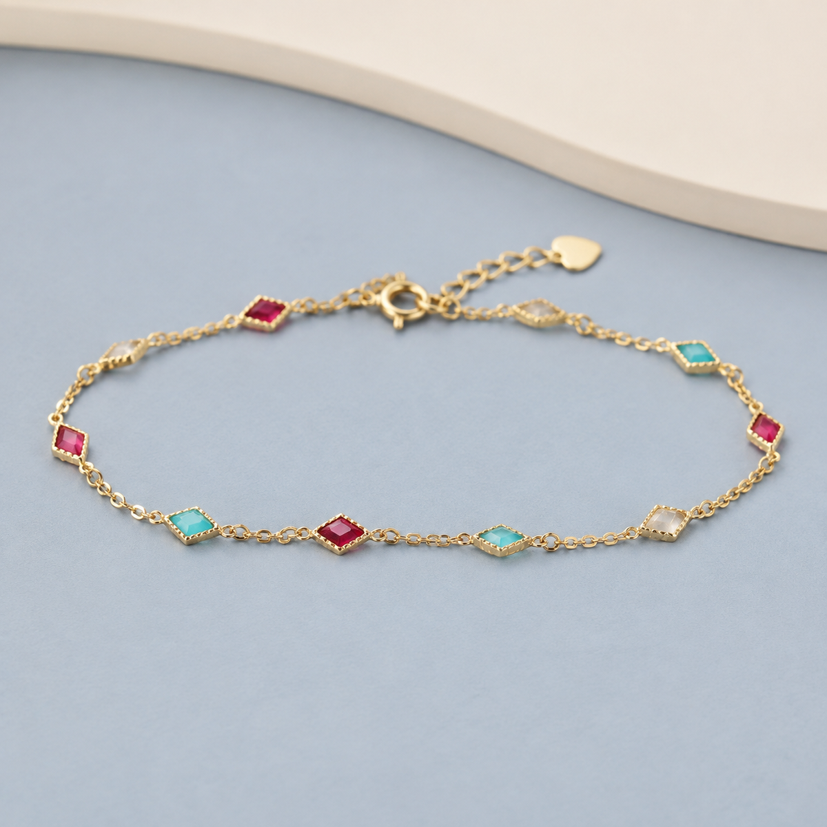 Geometric Gemstone Layering Bracelet — angle and structure view — CRYSTARO