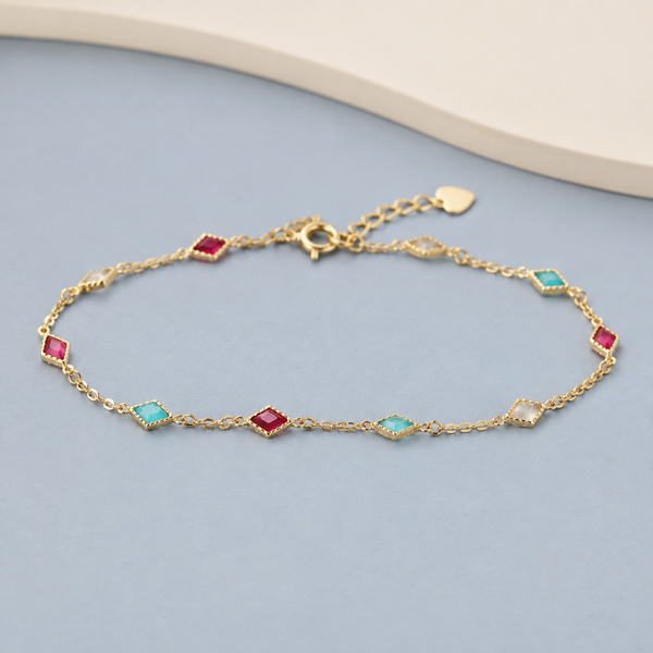 Geometric Gemstone Layering Bracelet — angle and structure view — CRYSTARO