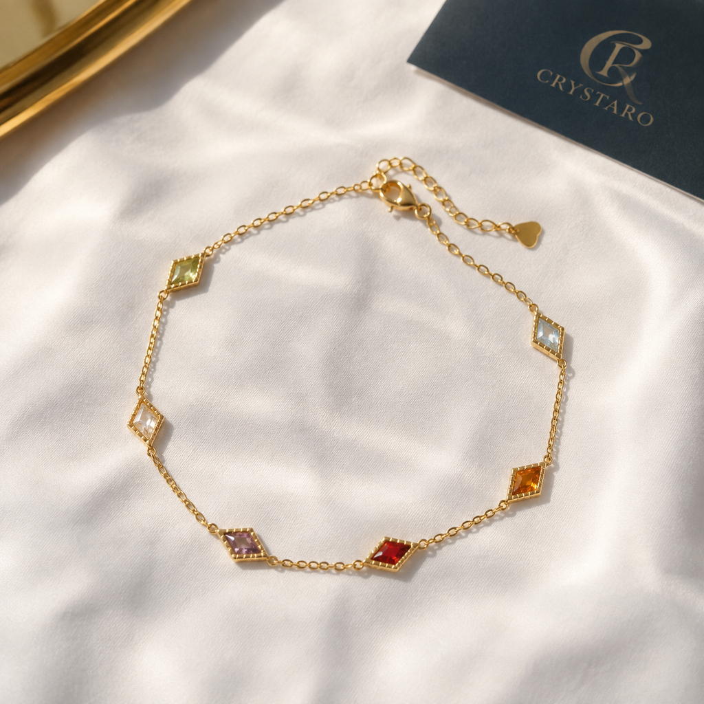 Geometric Gemstone Layering Bracelet — styled product still life — CRYSTARO