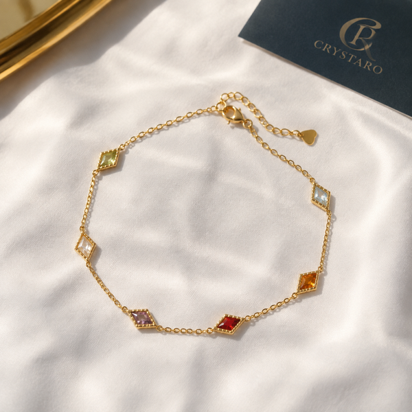 Geometric Gemstone Layering Bracelet — styled product still life — CRYSTARO