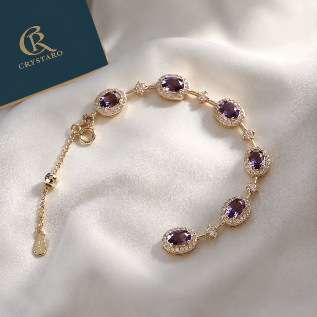 Purple Crystal Delicate Bracelet — styled product still life — CRYSTARO