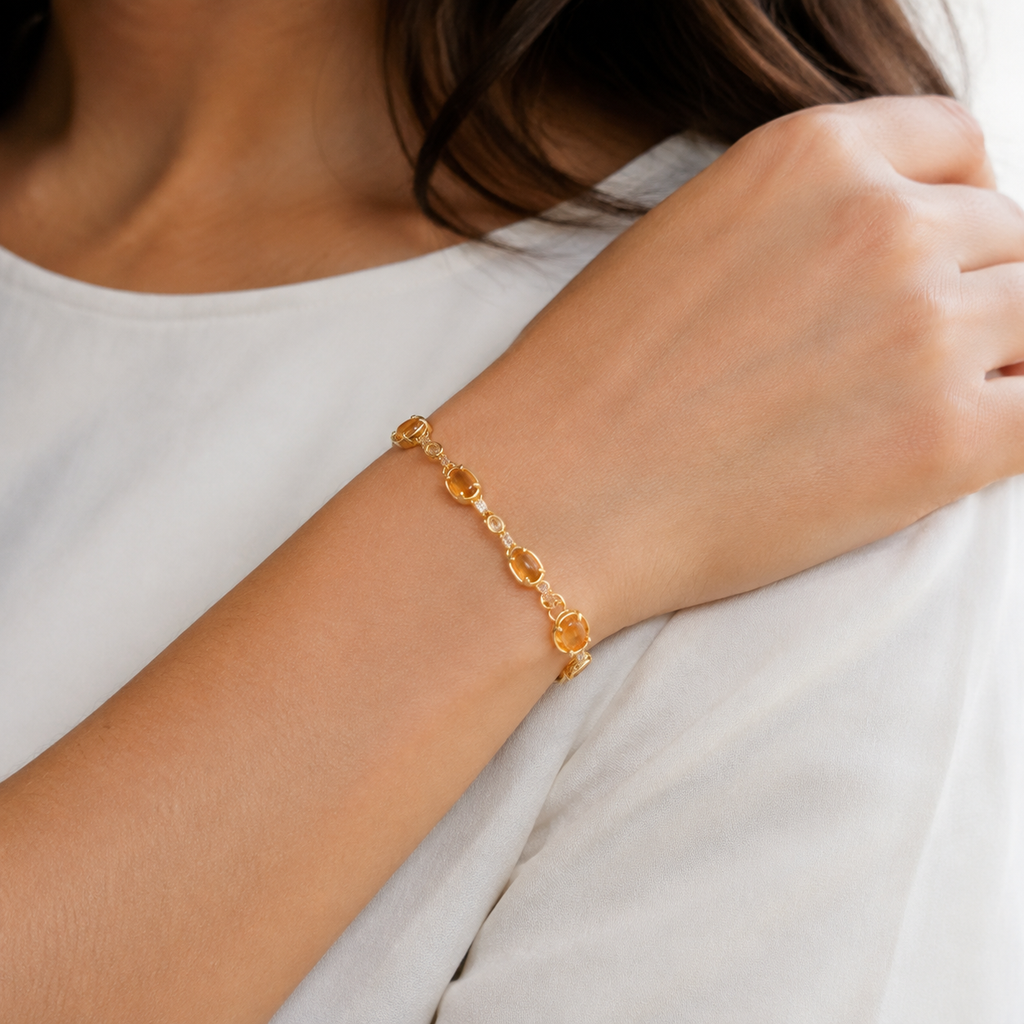 Oval Gemstone Station Bracelet — wearing view — CRYSTARO