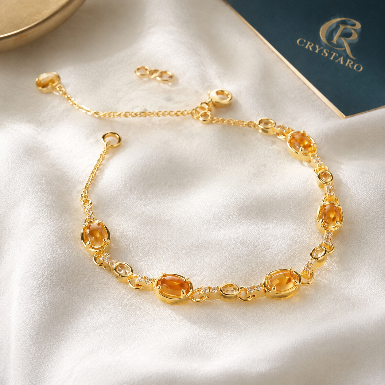 Oval Gemstone Station Bracelet — styled product still life — CRYSTARO