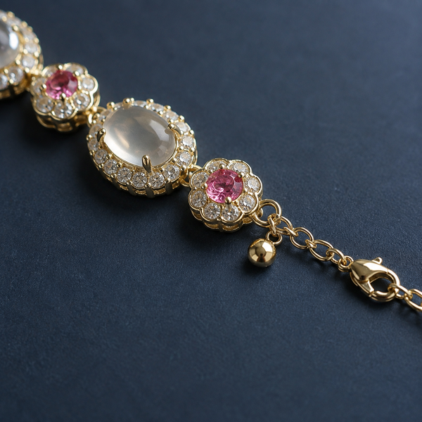 Pearl and Pink Gemstone Bracelet — craftsmanship close-up — CRYSTARO