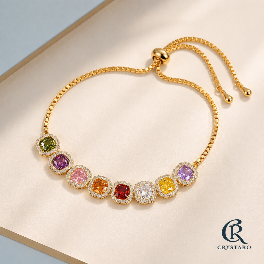 Rainbow Bezel Gemstone Tennis Bracelet — product hero — CRYSTARO