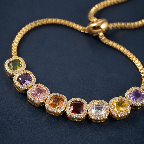 Rainbow Bezel Gemstone Tennis Bracelet — craftsmanship close-up — CRYSTARO