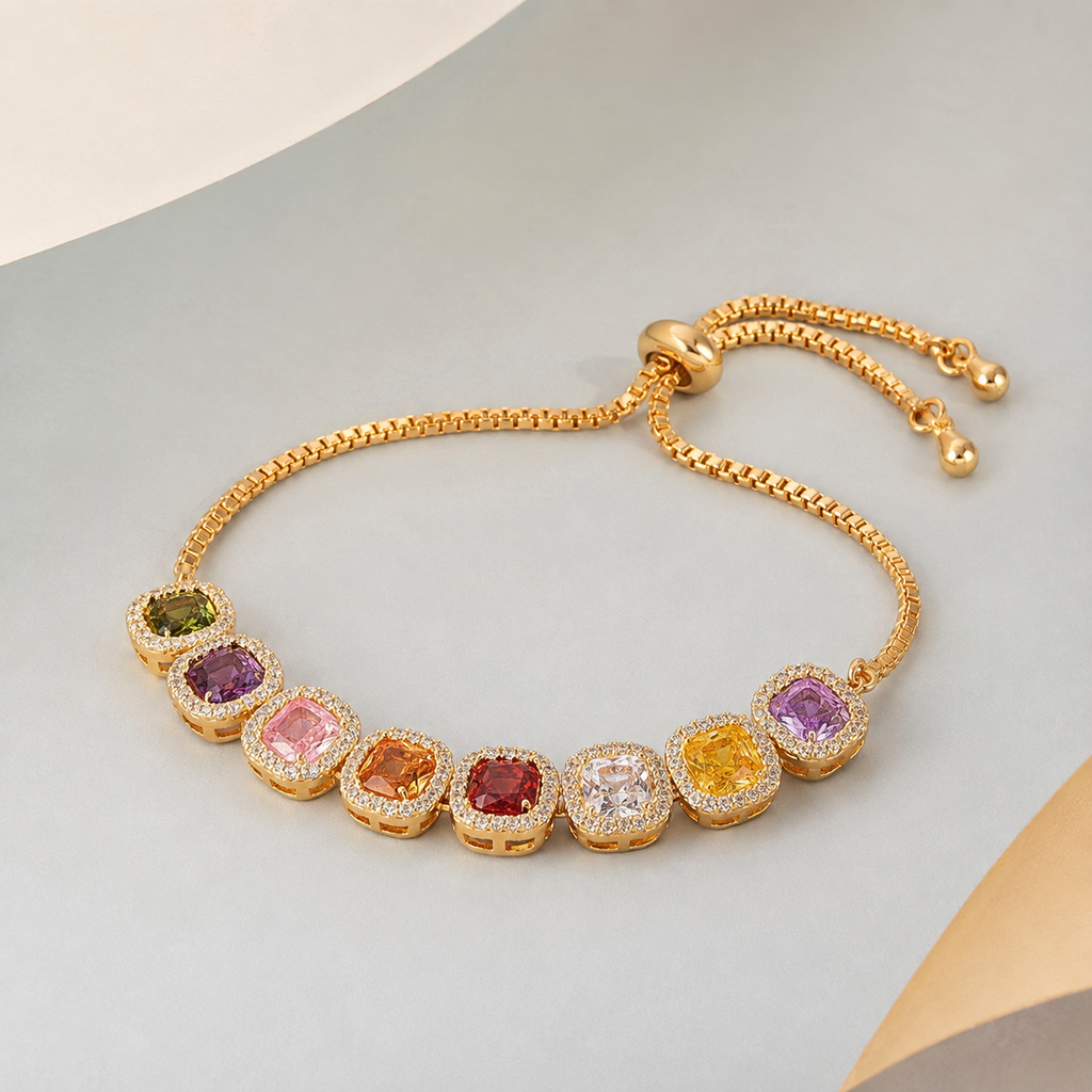 Rainbow Bezel Gemstone Tennis Bracelet — angle and structure view — CRYSTARO