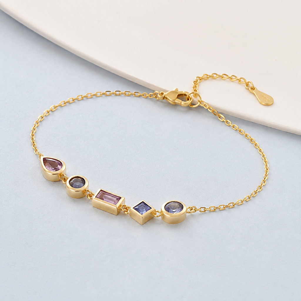 Geometric Purple Gemstone Bracelet — angle and structure view — CRYSTARO