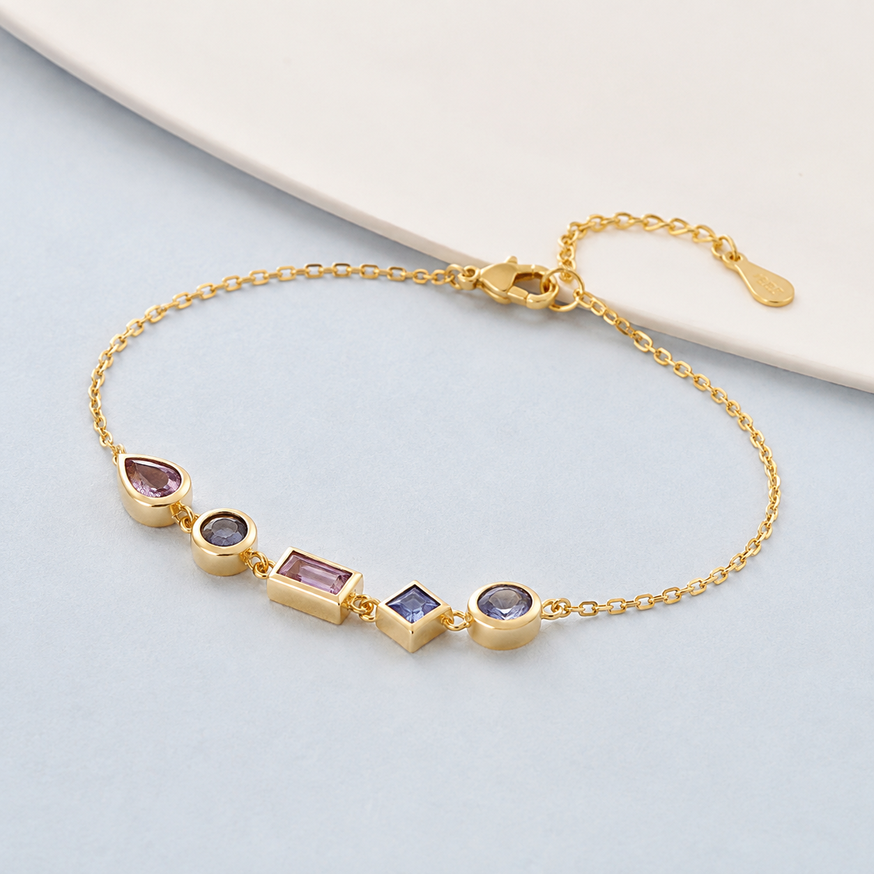 Geometric Purple Gemstone Bracelet — angle and structure view — CRYSTARO