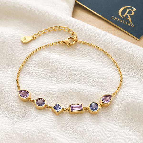 Geometric Purple Gemstone Bracelet — styled product still life — CRYSTARO