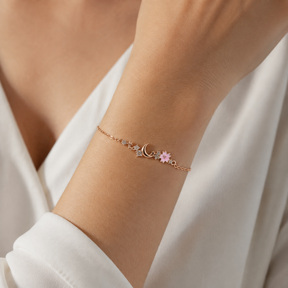 Celestial Moon and Star Bracelet — wearing view — CRYSTARO