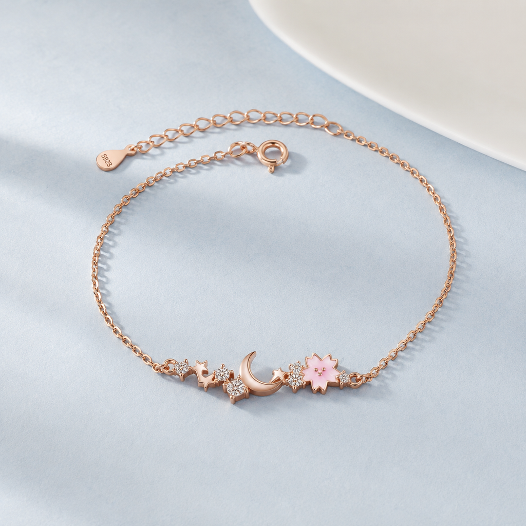 Celestial Moon and Star Bracelet — angle and structure view — CRYSTARO