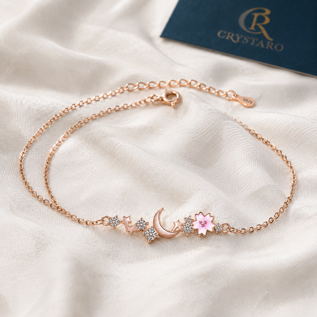 Celestial Moon and Star Bracelet — styled product still life — CRYSTARO
