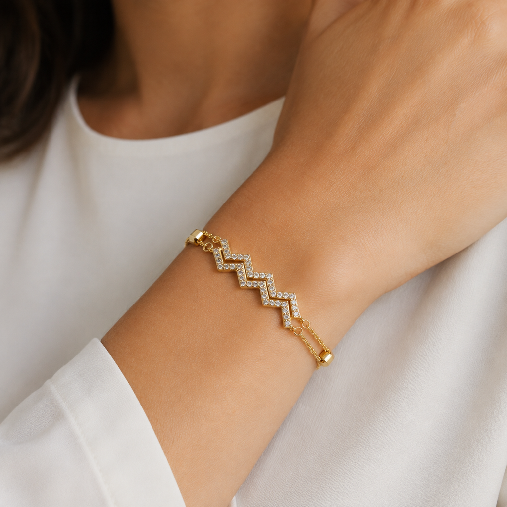 Chevron Pave Bracelet — wearing view — CRYSTARO