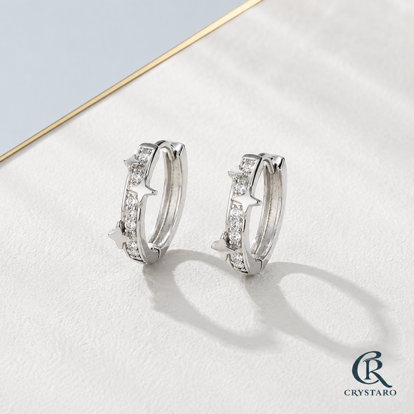 Silver-Tone Pave Huggie Hoop Earrings — product hero — CRYSTARO