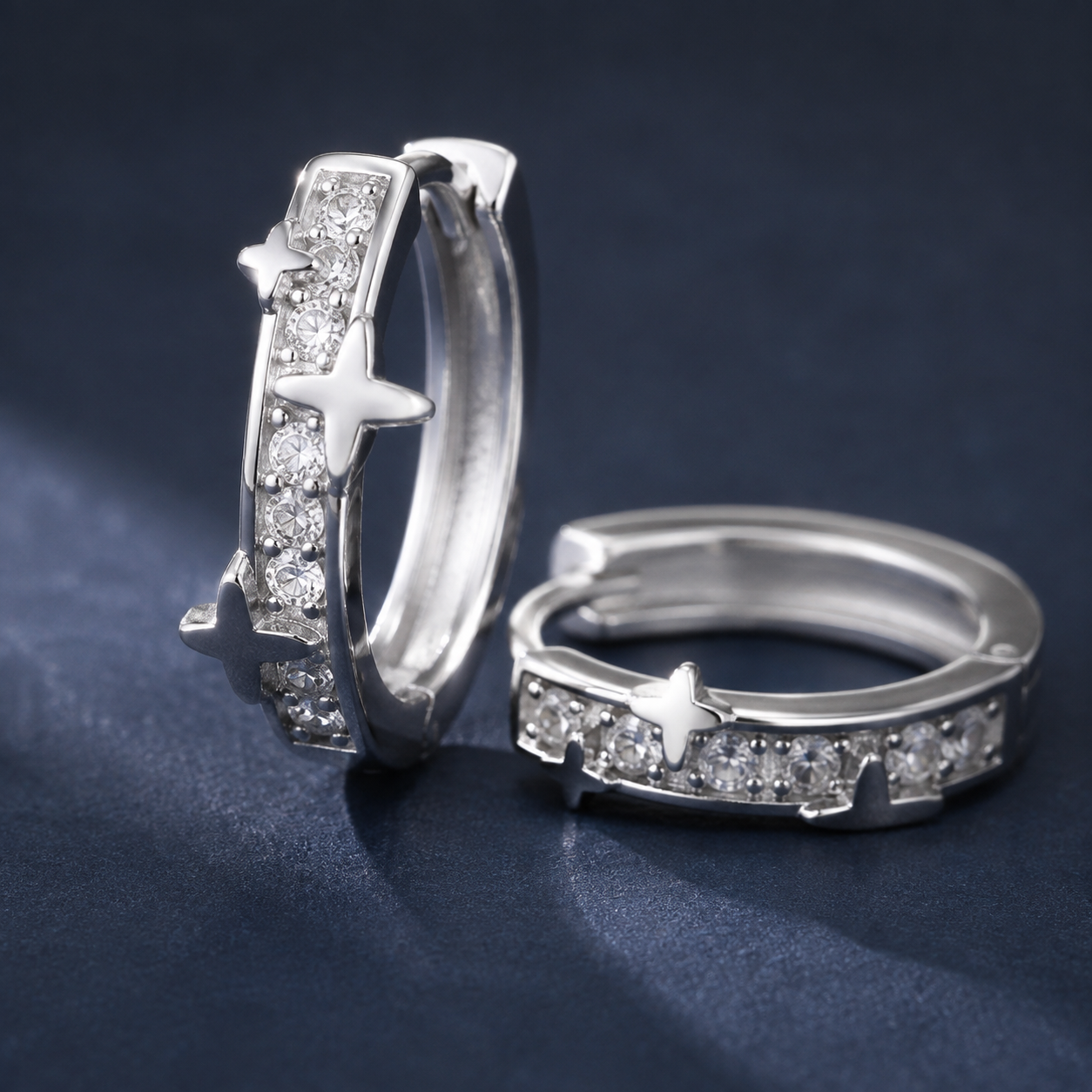 Silver-Tone Pave Huggie Hoop Earrings — craftsmanship close-up — CRYSTARO