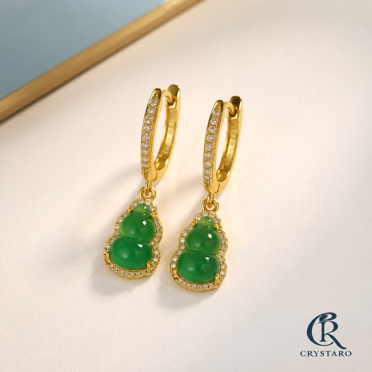 Green Gemstone Drop Huggie Earrings — product hero — CRYSTARO
