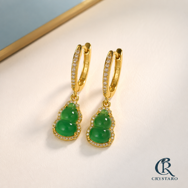 Green Gemstone Drop Huggie Earrings — product hero — CRYSTARO