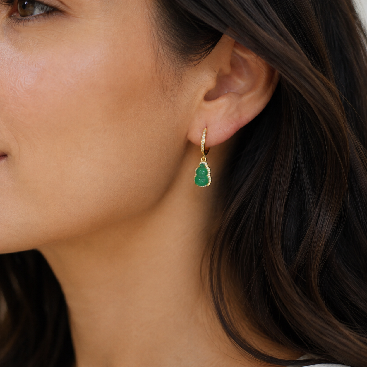 Green Gemstone Drop Huggie Earrings Secondary image