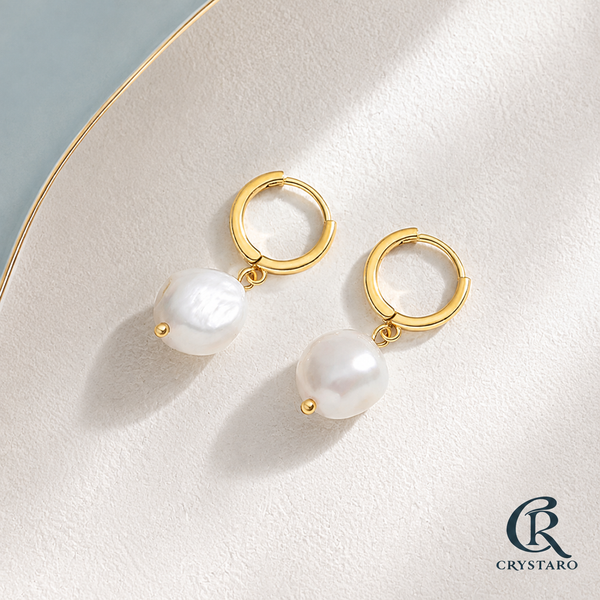 Baroque Pearl-Look Hoop Drop Earrings — product hero — CRYSTARO