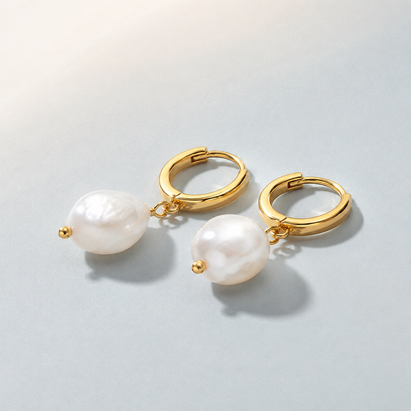 Baroque Pearl-Look Hoop Drop Earrings — angle and structure view — CRYSTARO