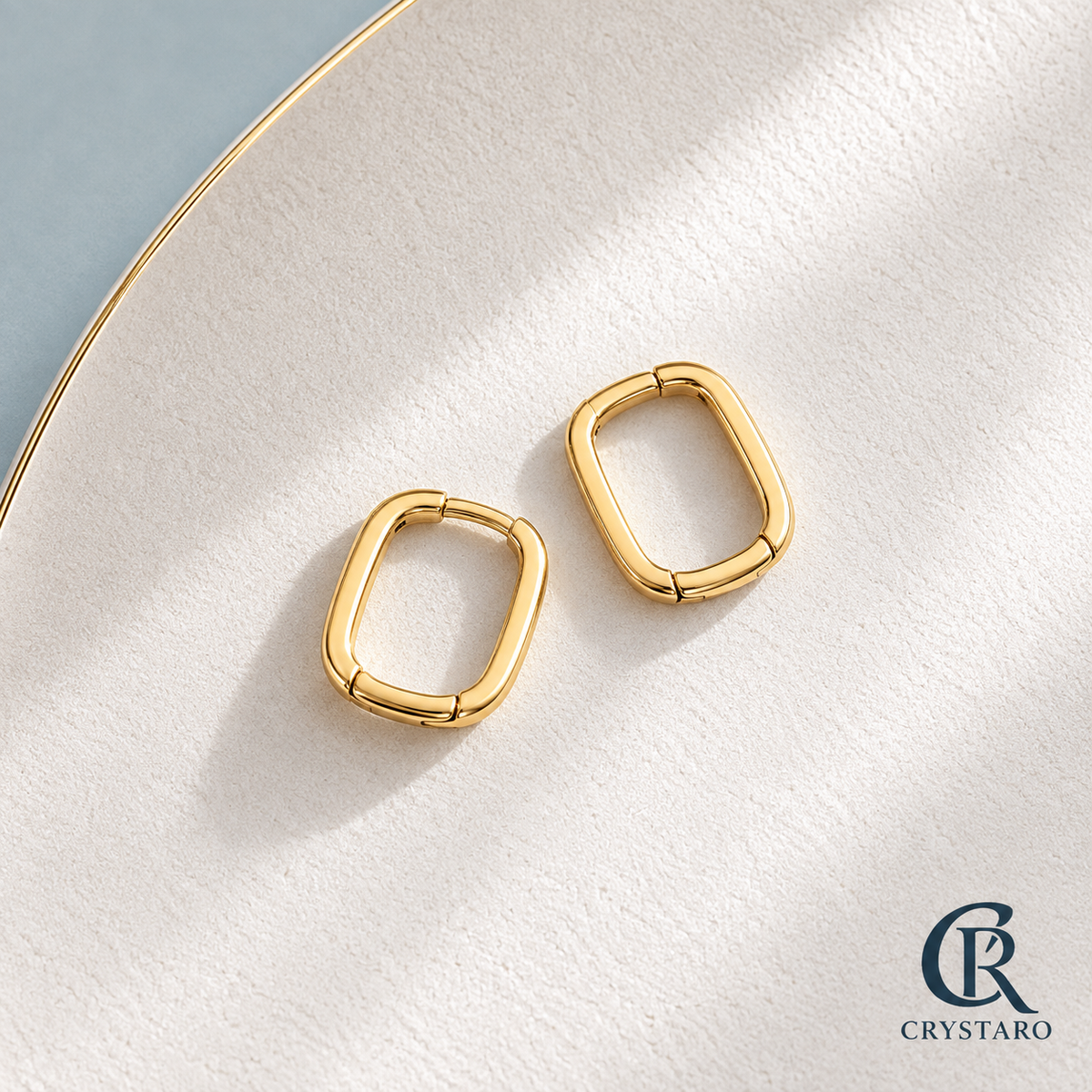 Petite Rounded Rectangle Huggie Hoop Earrings — product hero — CRYSTARO Main image