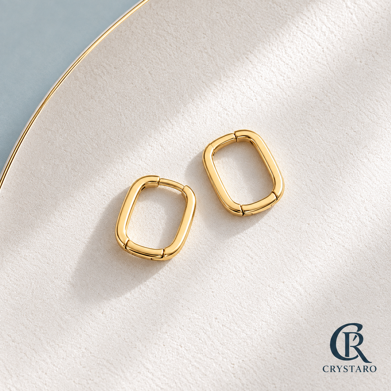 Petite Rounded Rectangle Huggie Hoop Earrings — product hero — CRYSTARO