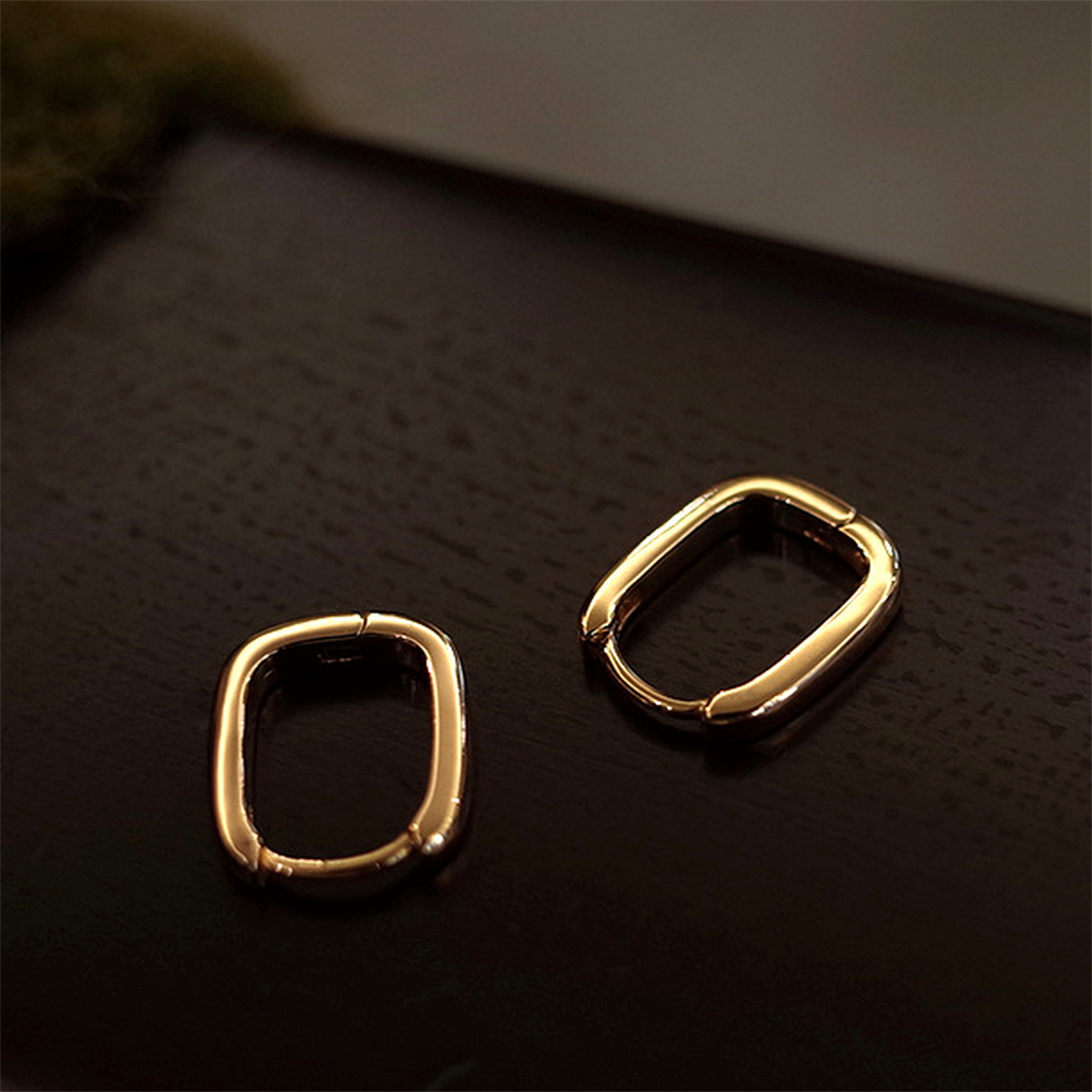 Petite Rounded Rectangle Huggie Hoop Earrings — craftsmanship close-up — CRYSTARO