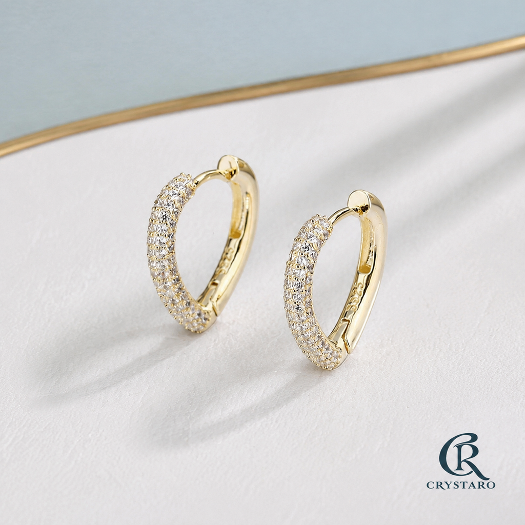 Pave Oval Hoop Earrings — product hero — CRYSTARO