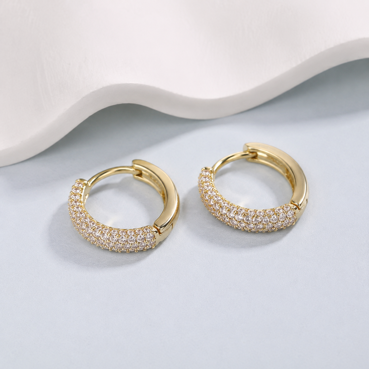 Pave Oval Hoop Earrings — angle and structure view — CRYSTARO