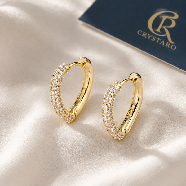 Pave Oval Hoop Earrings — styled product still life — CRYSTARO