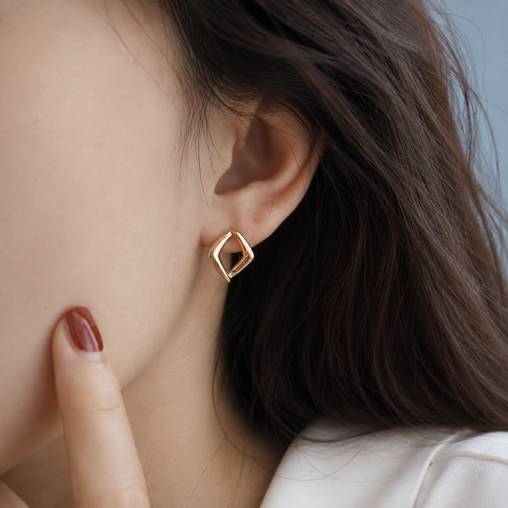 Sculptural Open Diamond Stud Earrings — wearing view — CRYSTARO