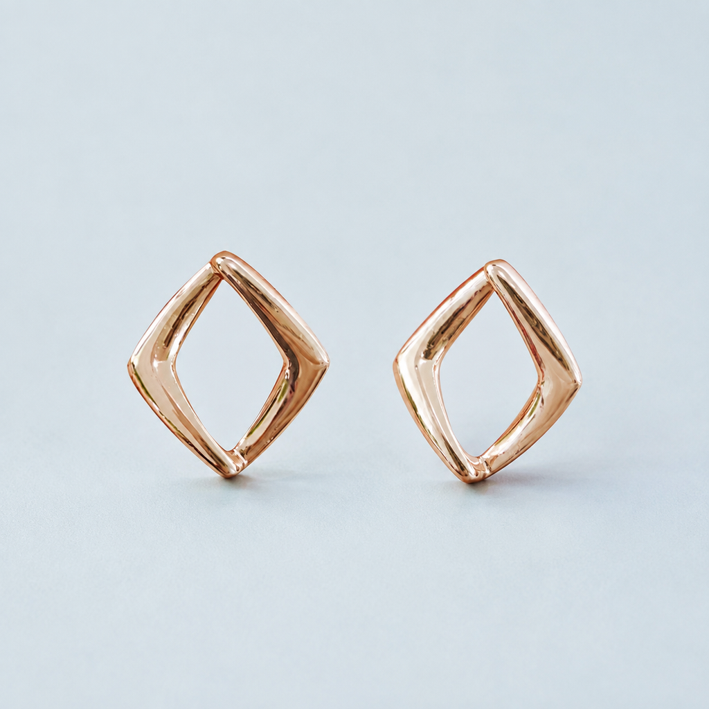 Sculptural Open Diamond Stud Earrings — angle and structure view — CRYSTARO
