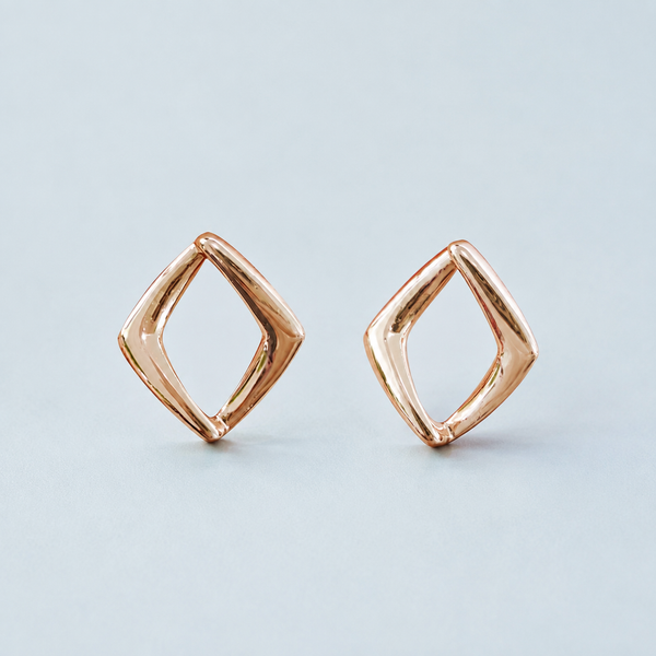 Sculptural Open Diamond Stud Earrings — angle and structure view — CRYSTARO