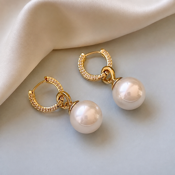 Pearl Drop Huggie Earrings — angle and structure view — CRYSTARO