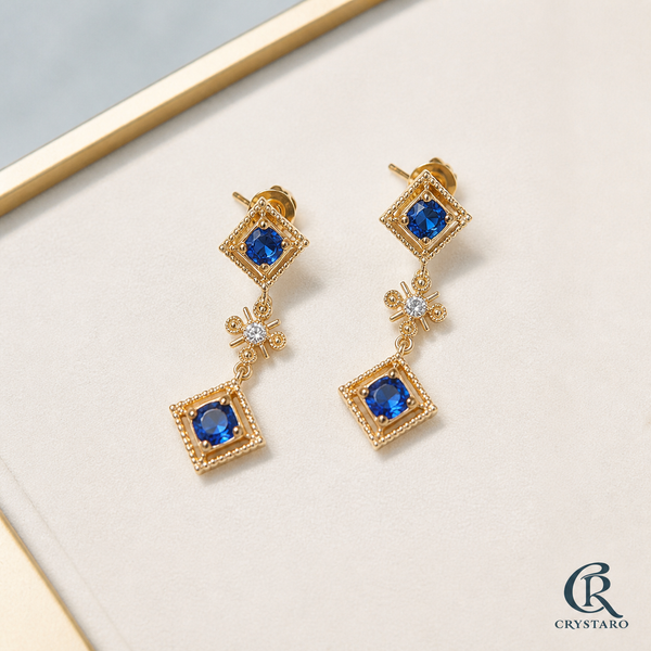 Blue Gemstone Drop Earrings — product hero — CRYSTARO