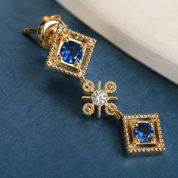 Blue Gemstone Drop Earrings — craftsmanship close-up — CRYSTARO