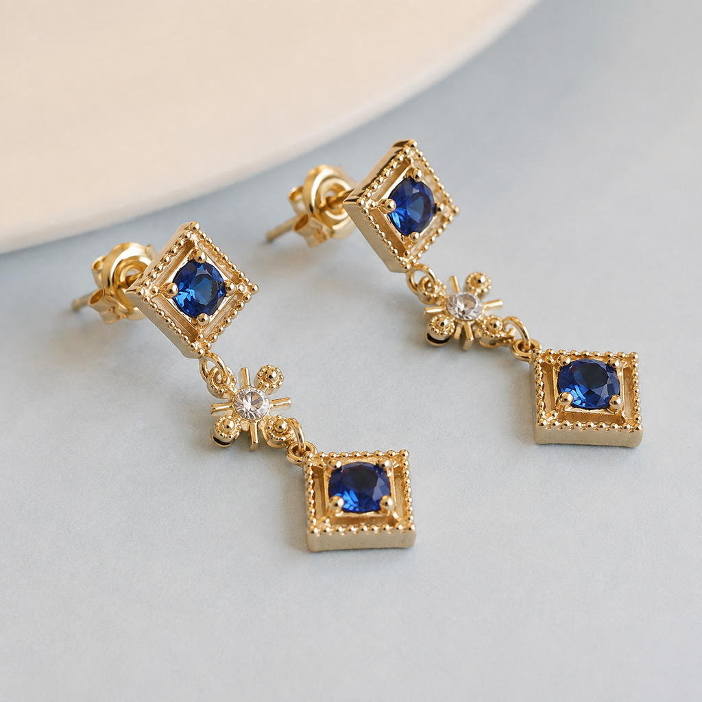 Blue Gemstone Drop Earrings — angle and structure view — CRYSTARO