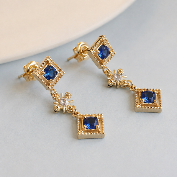 Blue Gemstone Drop Earrings — angle and structure view — CRYSTARO