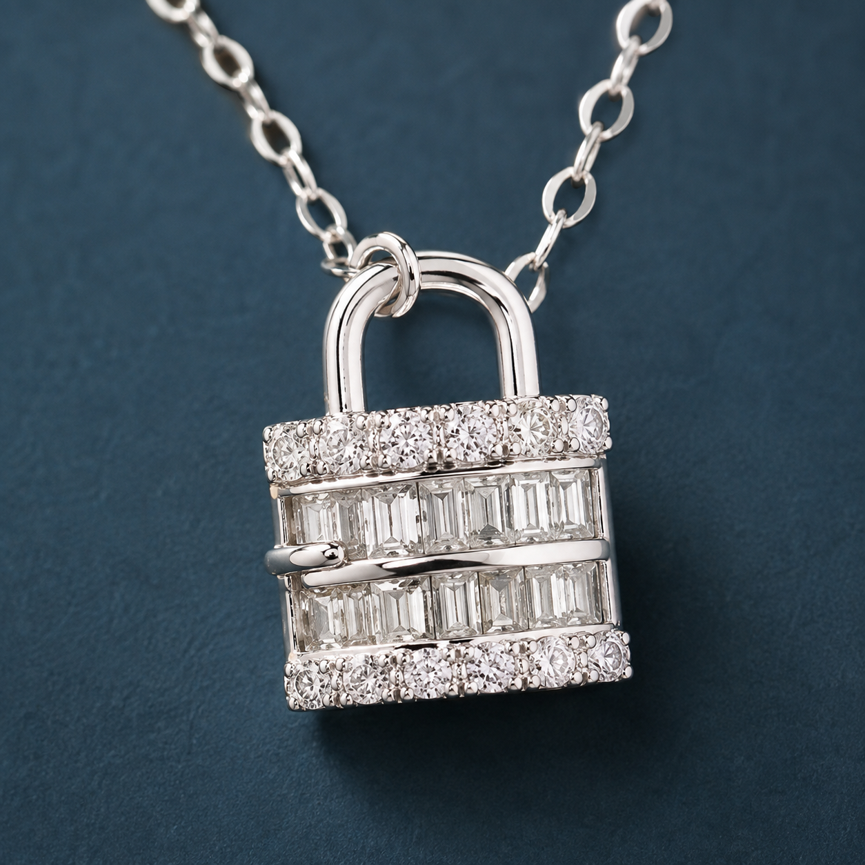 Pave Lock Pendant Necklace — craftsmanship close-up — CRYSTARO