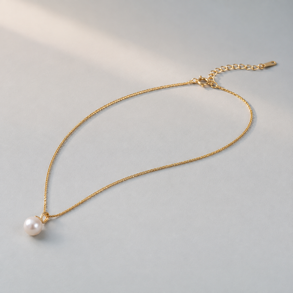Minimalist Pearl Pendant Necklace — angle and structure view — CRYSTARO