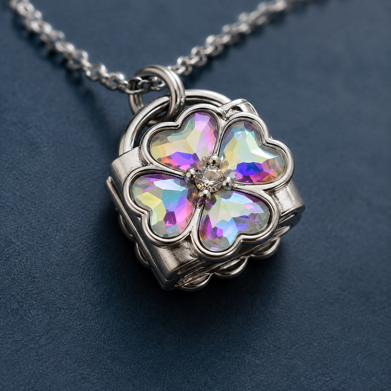 Heart Lock Pendant Necklace — craftsmanship close-up — CRYSTARO