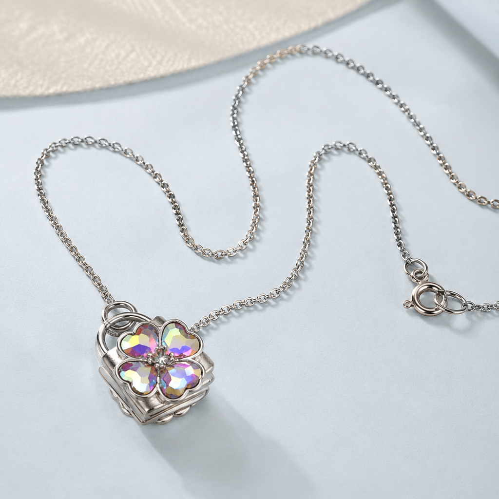 Heart Lock Pendant Necklace — angle and structure view — CRYSTARO