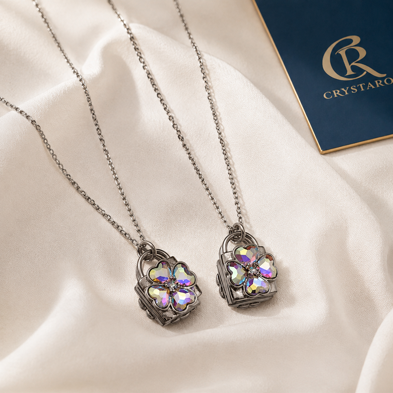 Heart Lock Pendant Necklace — styled product still life — CRYSTARO